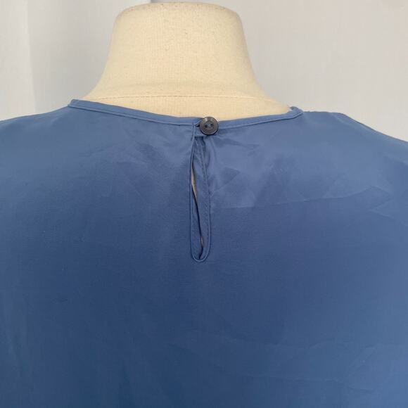 Vintage Shell Top Size 12 Blue Solid Short Sleeve Minimal Casual Relaxed Basic - Picture 6 of 11